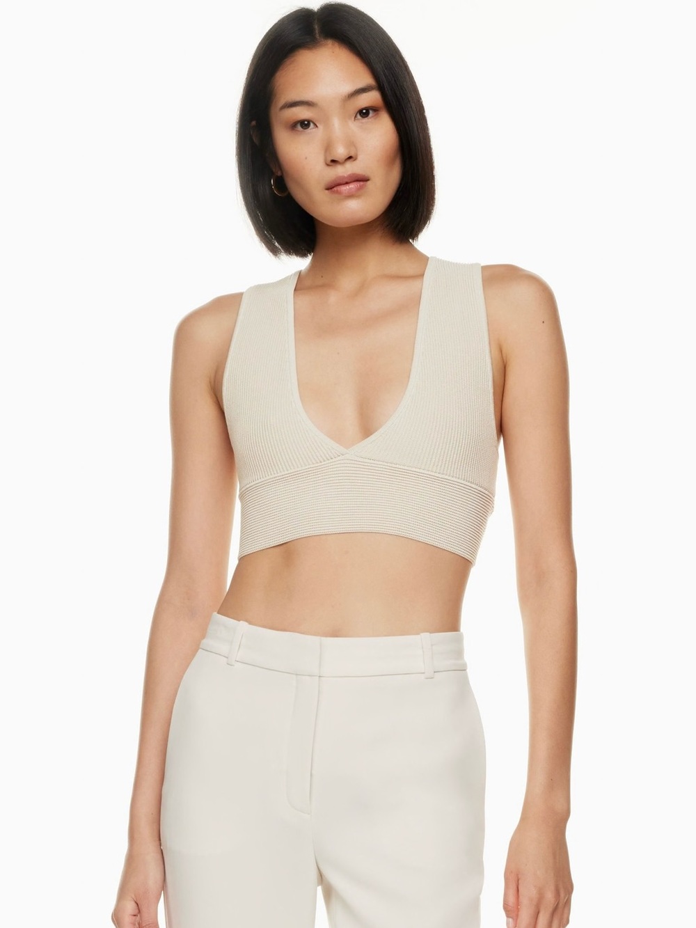 Babaton Sculpt Knit Deep V Tank Size XS Light Grey Aritzia
